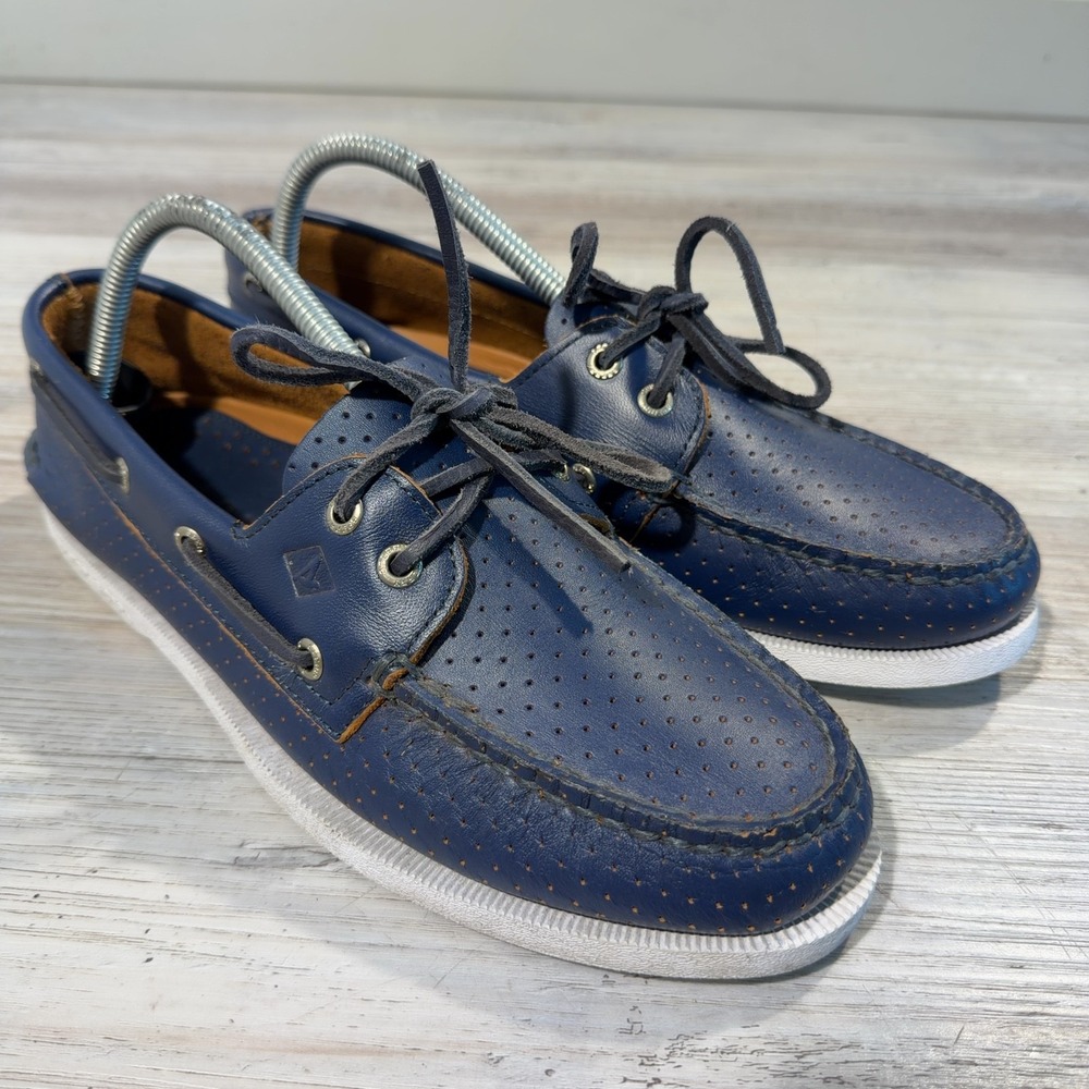 Sperry Top-Sider Original Leather Boat Shoes Mens 9M Blue Perforated STS23924